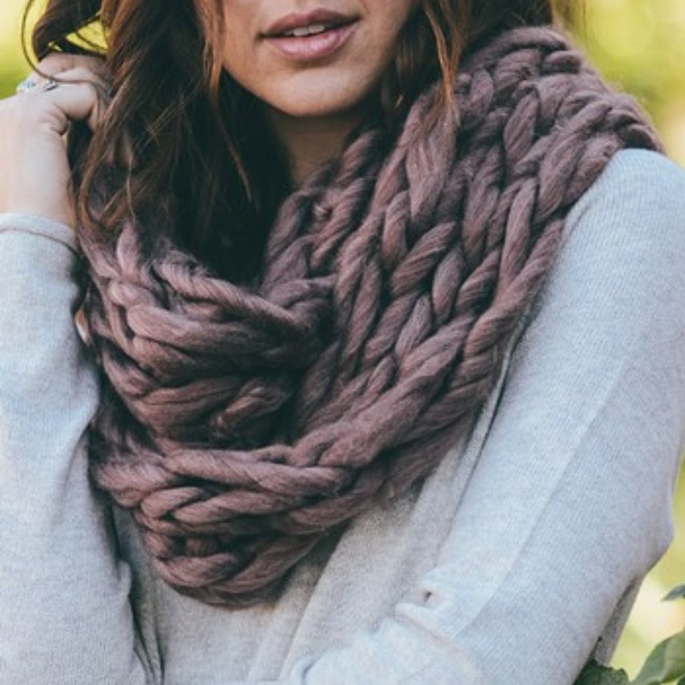Leto Collection, Braided Knit Chunky Brown large infinity open weave knit scarf